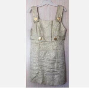 BEBE Gold Metallic Retro Mod 60s Buttons Blazer Trench Suit Jacket Mini Dress M